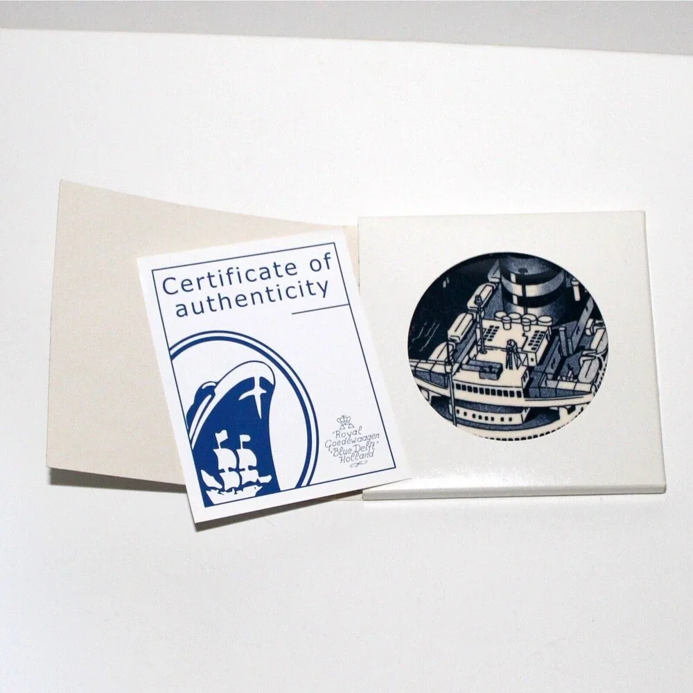 Holland America Line coaster tile ceramic Cruise Ship blue Delft in box COA